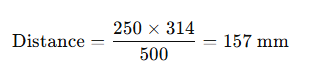 Example of linear distance calculation using 250 pulses, 314 mm circumference, and 500 PPR to result in 157 mm.