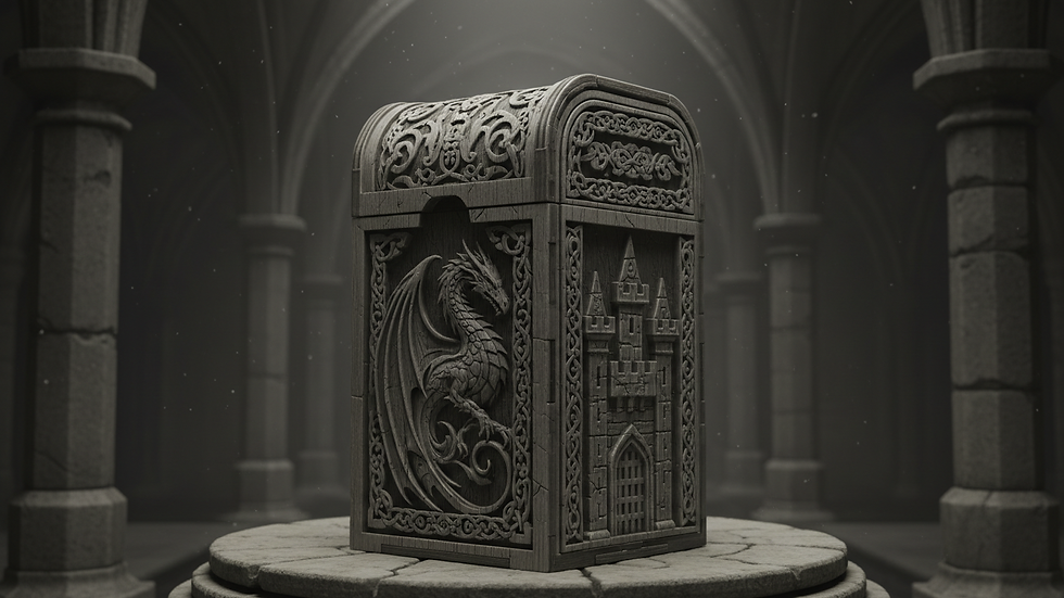 Eye-level view of a laser-engraved wooden deck box with custom design