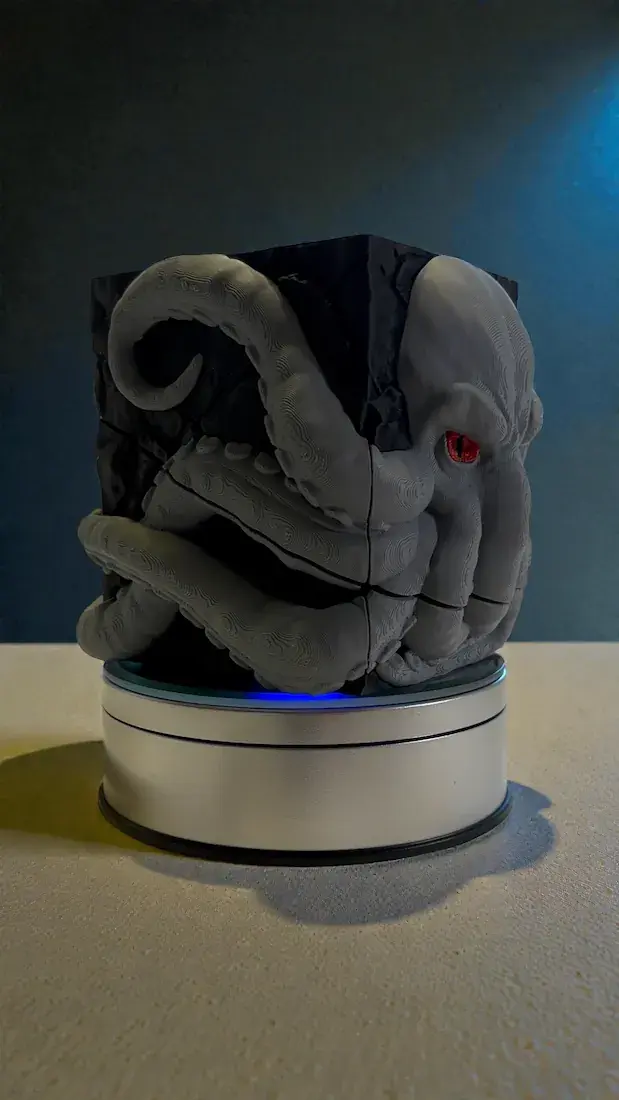 Thumbnail: Box of Influence 3D printed deck box with tentacle detailing – front left view