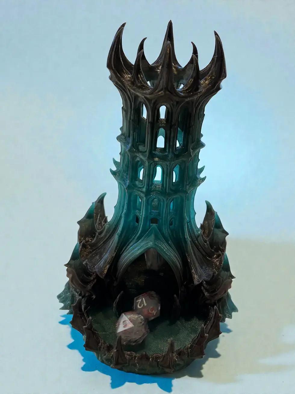Thumbnail: Obsidian Citadel Dice Tower Front view with dice