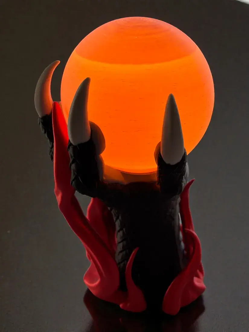 Orb Warden Dragon Lamp fully illuminated fantasy décor lighting piece