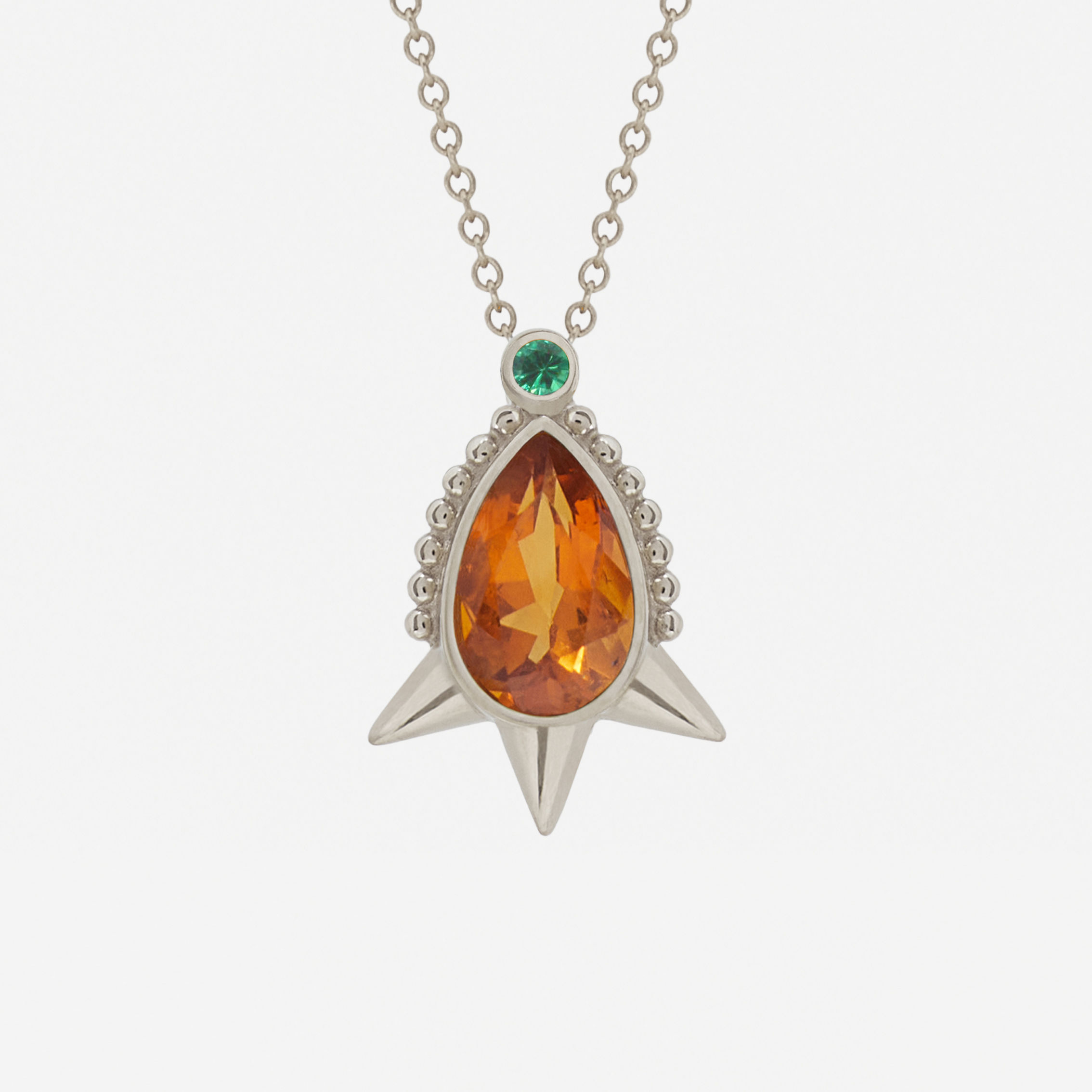 18K White Gold Short Spike Pear Citrine Necklace