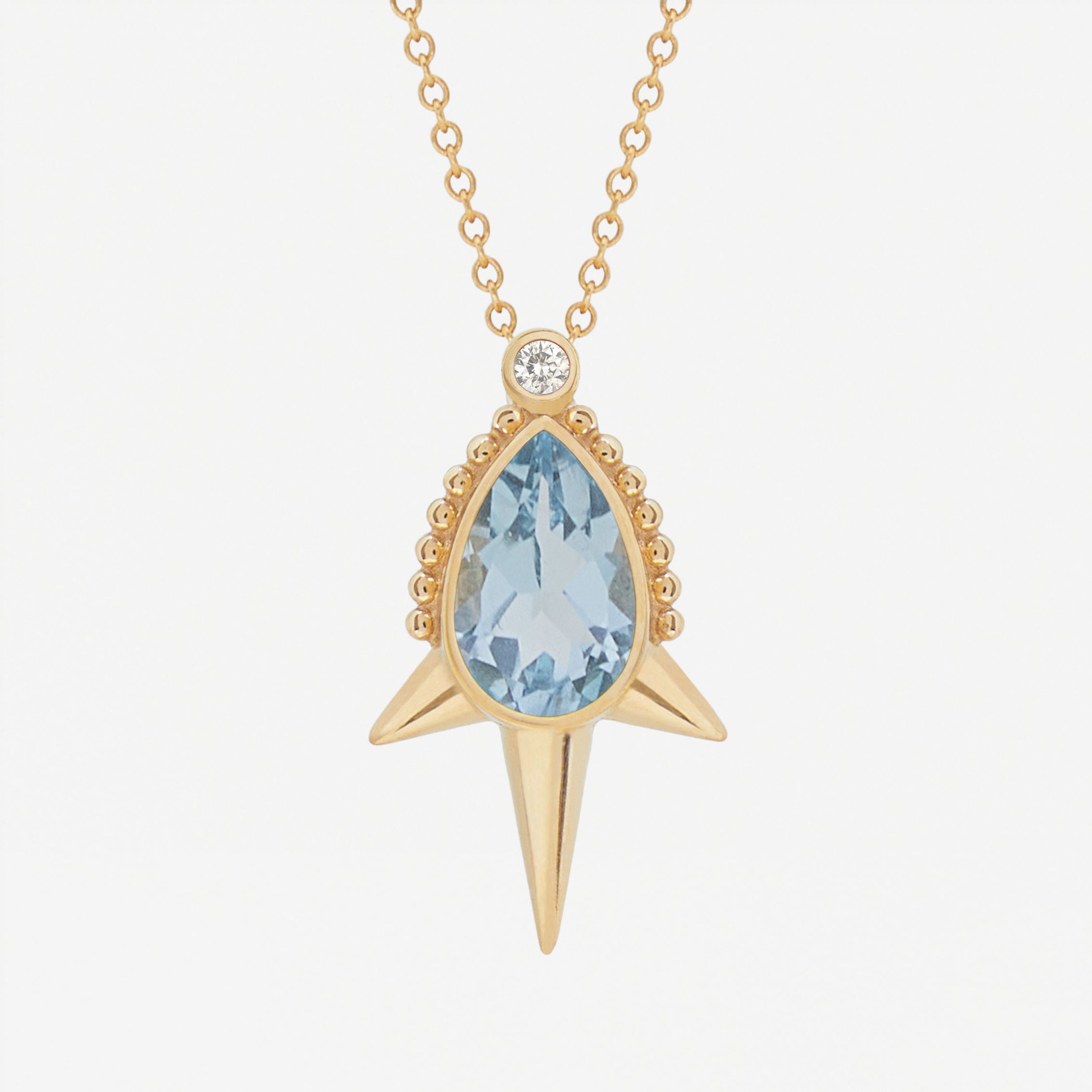 Long Spike Pear Topaz Necklace with sapphire