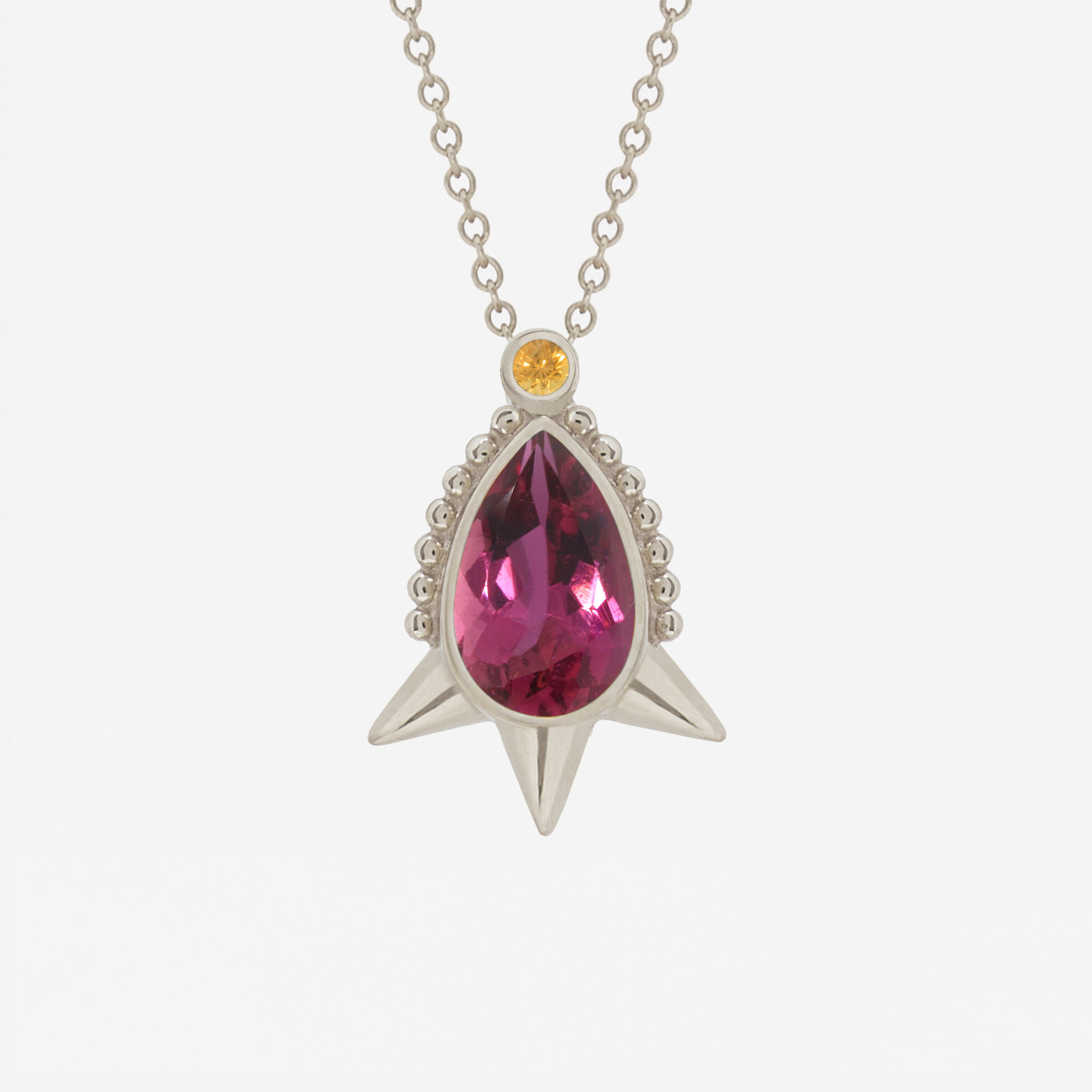 18K White Gold Short Spike Pear Tourmaline Necklace