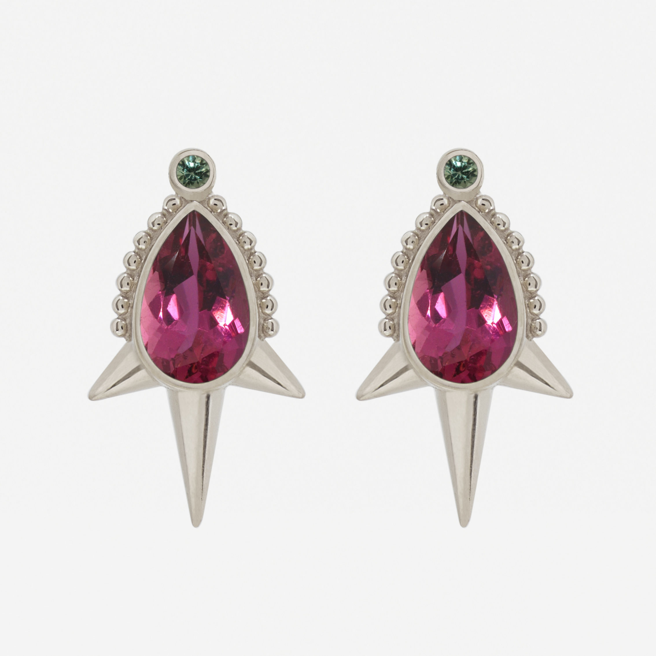 18K White Gold Small Pear Tourmaline Studs