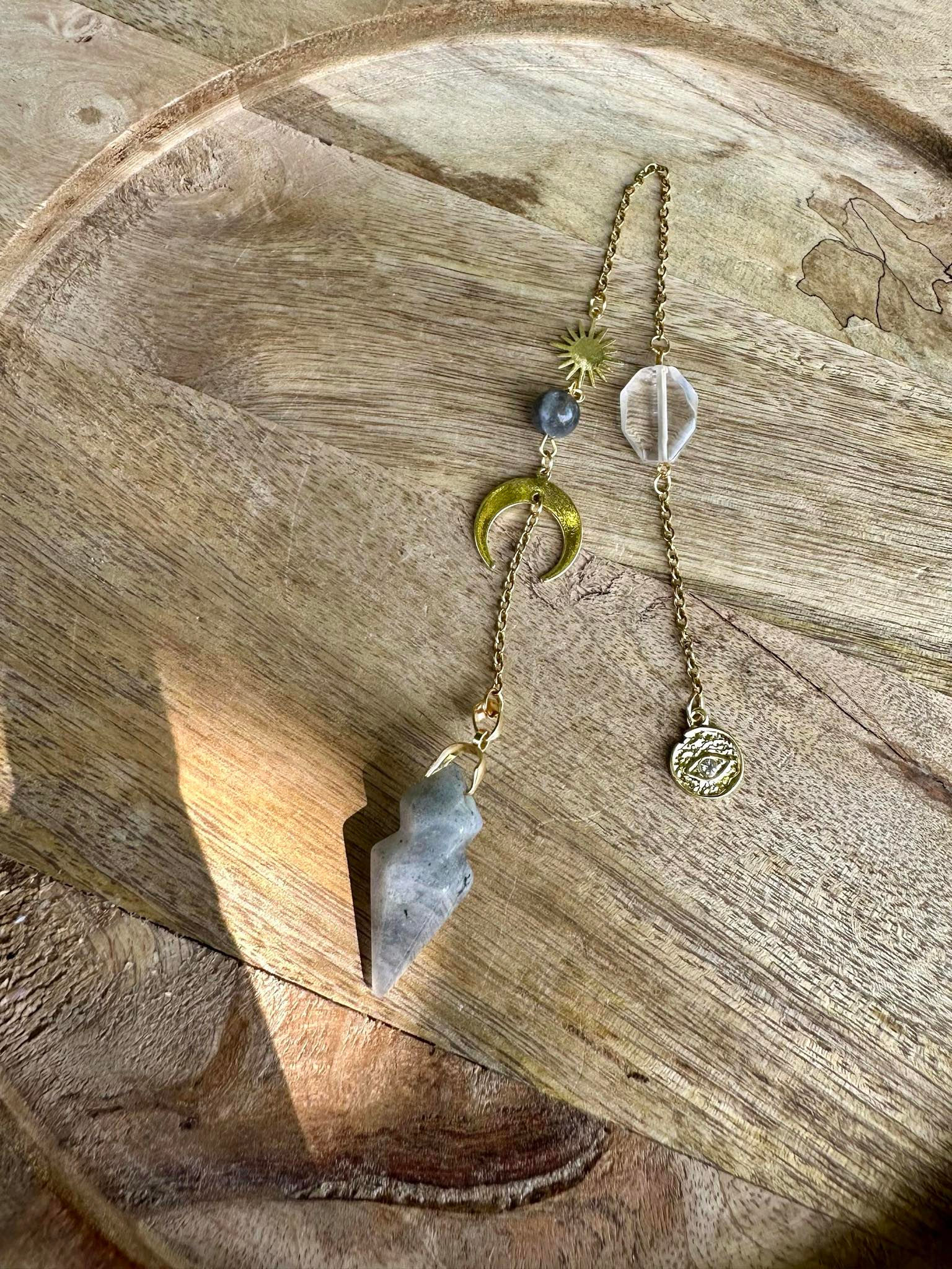 Pendule : Labradorite l Cristal de roche