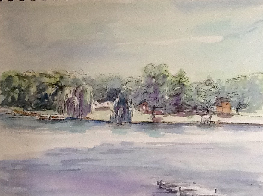 A lake side scene in Coldwater, MI early morning light