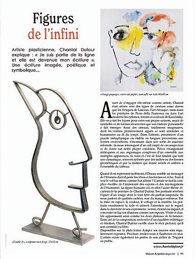 Article sur l'artiste Chantal Dufour dans Maison et Jardin, magazine, fevrier 2025
