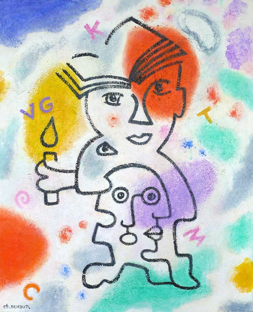 Chantal DUFOUR. artiste peintre. Technique mixtes sur toile. Couleurs. vives. Symbolisme. Pop Art. Street Art. Singulart.com