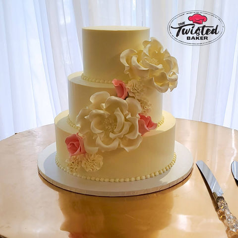 Wedding Cake - Cream with sugar flowers