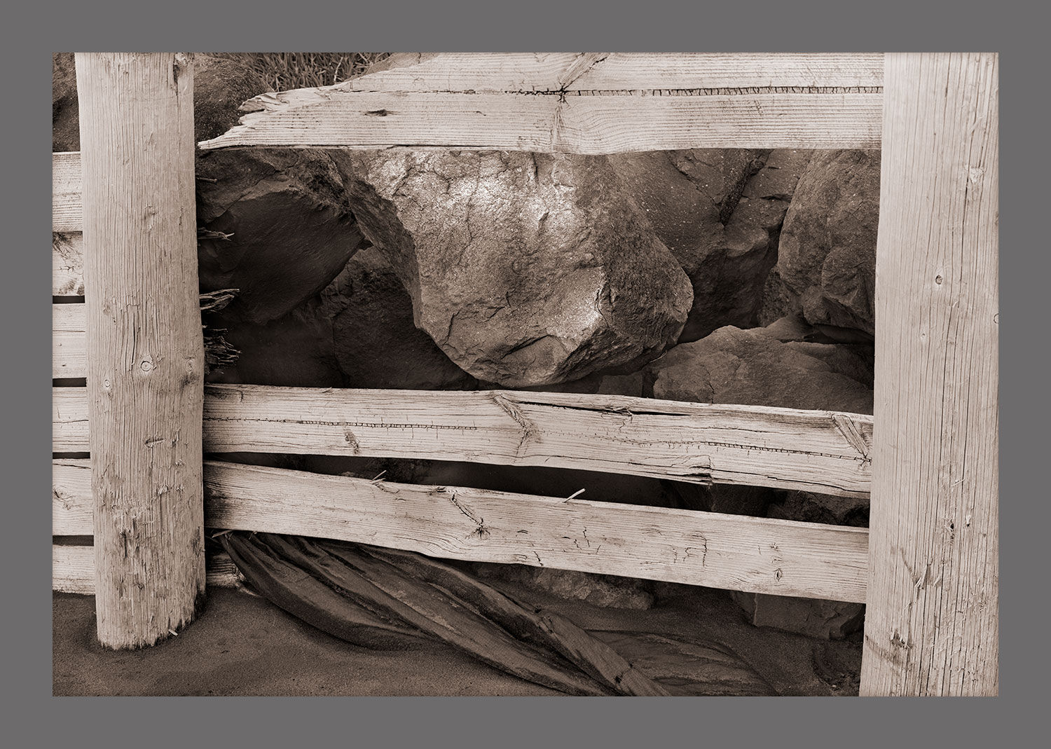 Fence, Rocks and Fabric