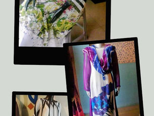 Tie-dye scarf dress & floral print top from 2011 fashion design collection. 