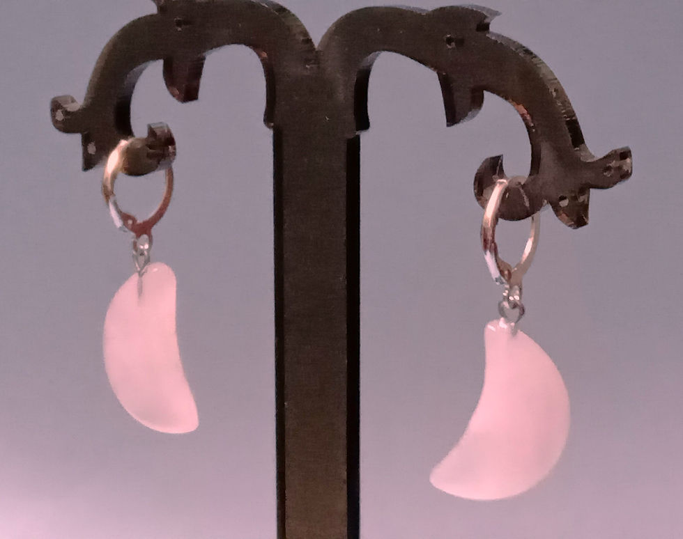 Miniatura: Brinco Lua em pedra de quartzo rosa