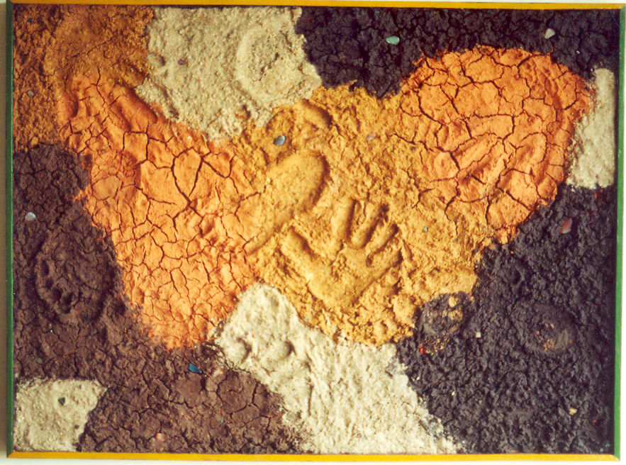 Terra colagem em painel, obra de Sueli Finoto, trabalhos artísticos