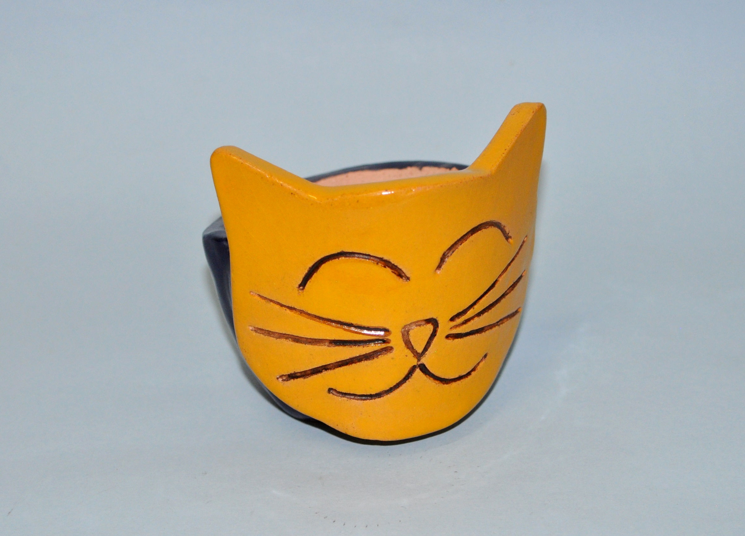 vaso, vasinho, vasos, vasinhos, vaso cara de gato, gata, gatos, craft, art, cerâmica, Sueli Finoto, presentes, loja online,