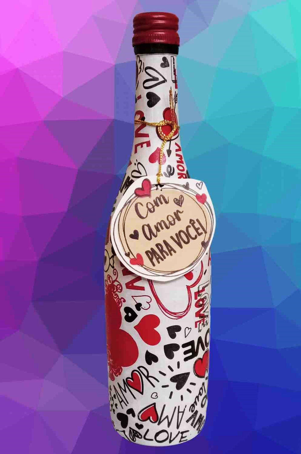 Miniatura: garrafa de vidro decorada à mão Amor, atelie fase nova, Ateliê Fase NOva presentes online, presentes namorados, garrafas,