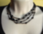 colar 3 a 4 voltas em crochê com cristal preto, colar preto com brilho, Ateliê Fase Nova, colares de crochê, colar de cristal
