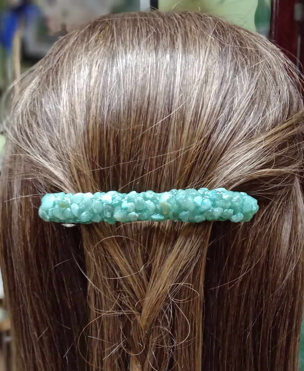 Miniatura: Presilha de cabelo com pedras amazonita, prendedor de cagelo pedras amazonita, ateliê Fase NOva presentes online, enfeites