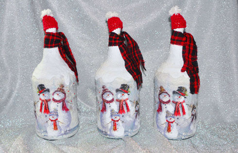 garrafa decorada para o natal boneco de neve de Sueli Finoto, garrafas, natal, decoração, enfeites de Natal, Sueli Finoto,