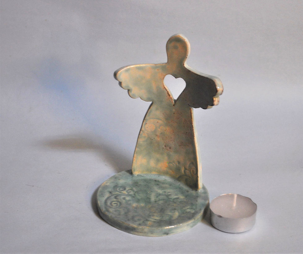 Miniatura: Anjo porta vela em cerâmica, anjo azul, ateliê fase nova, Ateliê Fase NOva, anjo em cerâmica, porta vela em cerâmica, anjo