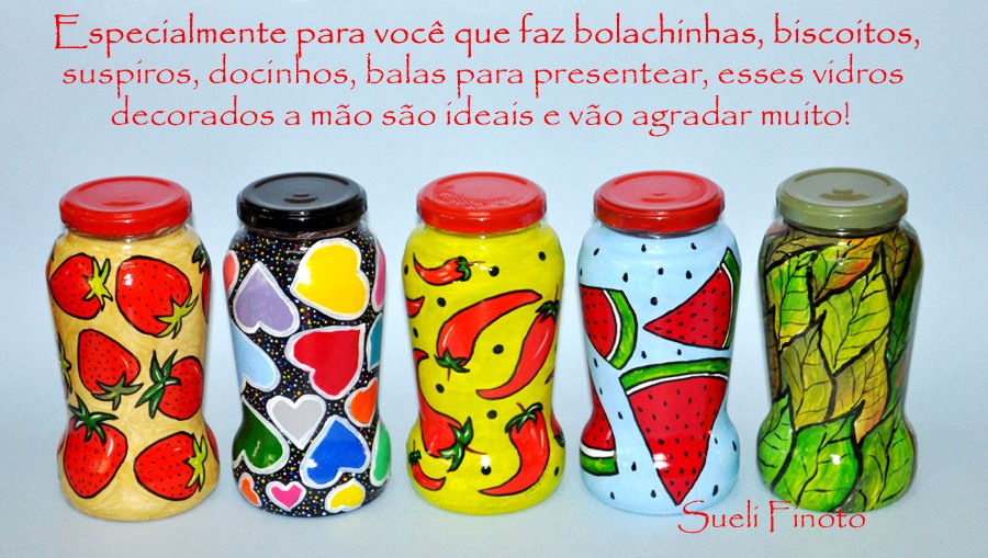 potes de vidros decorados a mão, vidros pintados para doces, vidros para presentear com docinhos, vidros decorados