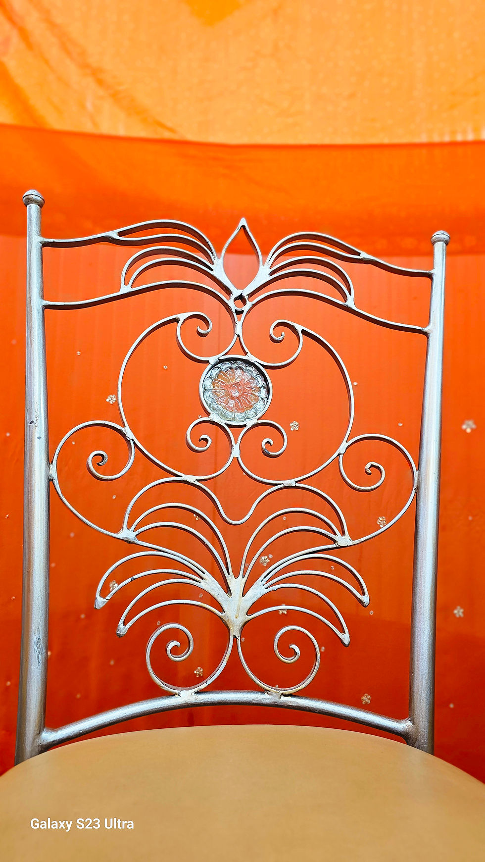 Thumbnail: Rare Salterini Wrought Iron Patio Set  Chairs with glass
