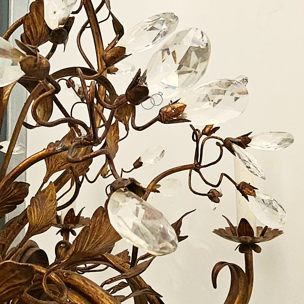 Thumbnail: Elegant-Single-Tier Chandelier French Toleware with Chrystal Motifs
