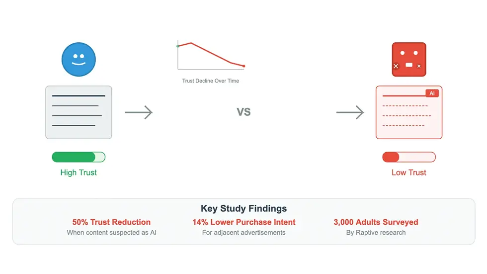 consumer trust data showing lower trust and purchase consideration for content perceived as AI generated.