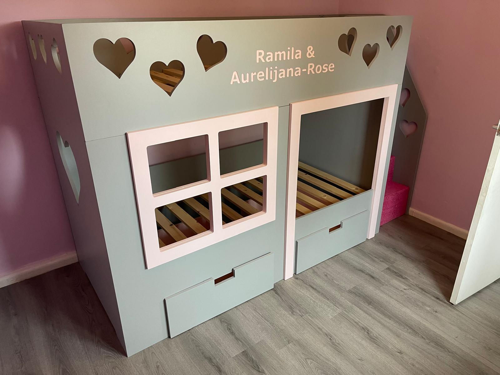 High-Sleeper Height Playhouse Bunk Bed x2 Storage Drawers -any pattern & colours