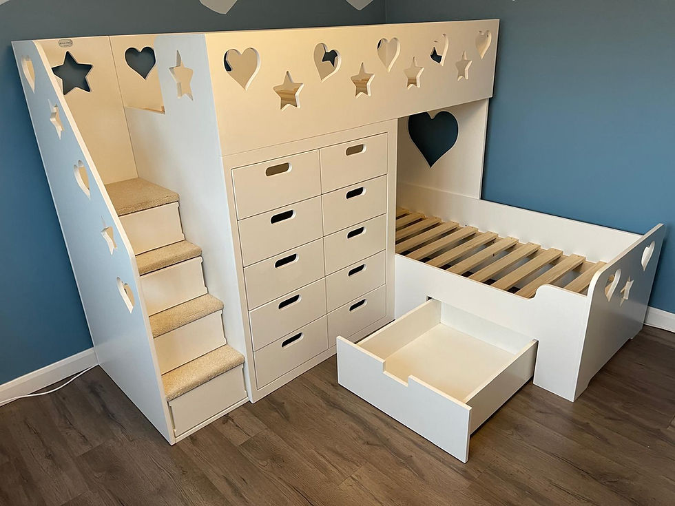 Thumbnail: High-Sleeper Height L Shape Bunk Bed with x10 Front Drawers -any colours/pattern
