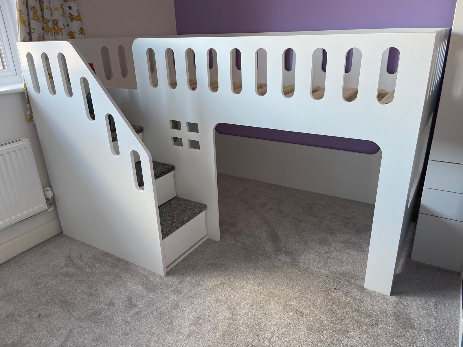 Open Mid-Sleeper Height Bed with front stairs - any colours & pattern choice