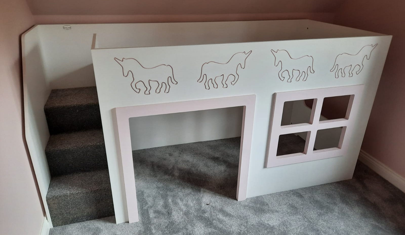 Mid-Sleeper Height Playhouse Bed (lots of patterns available & any colours)