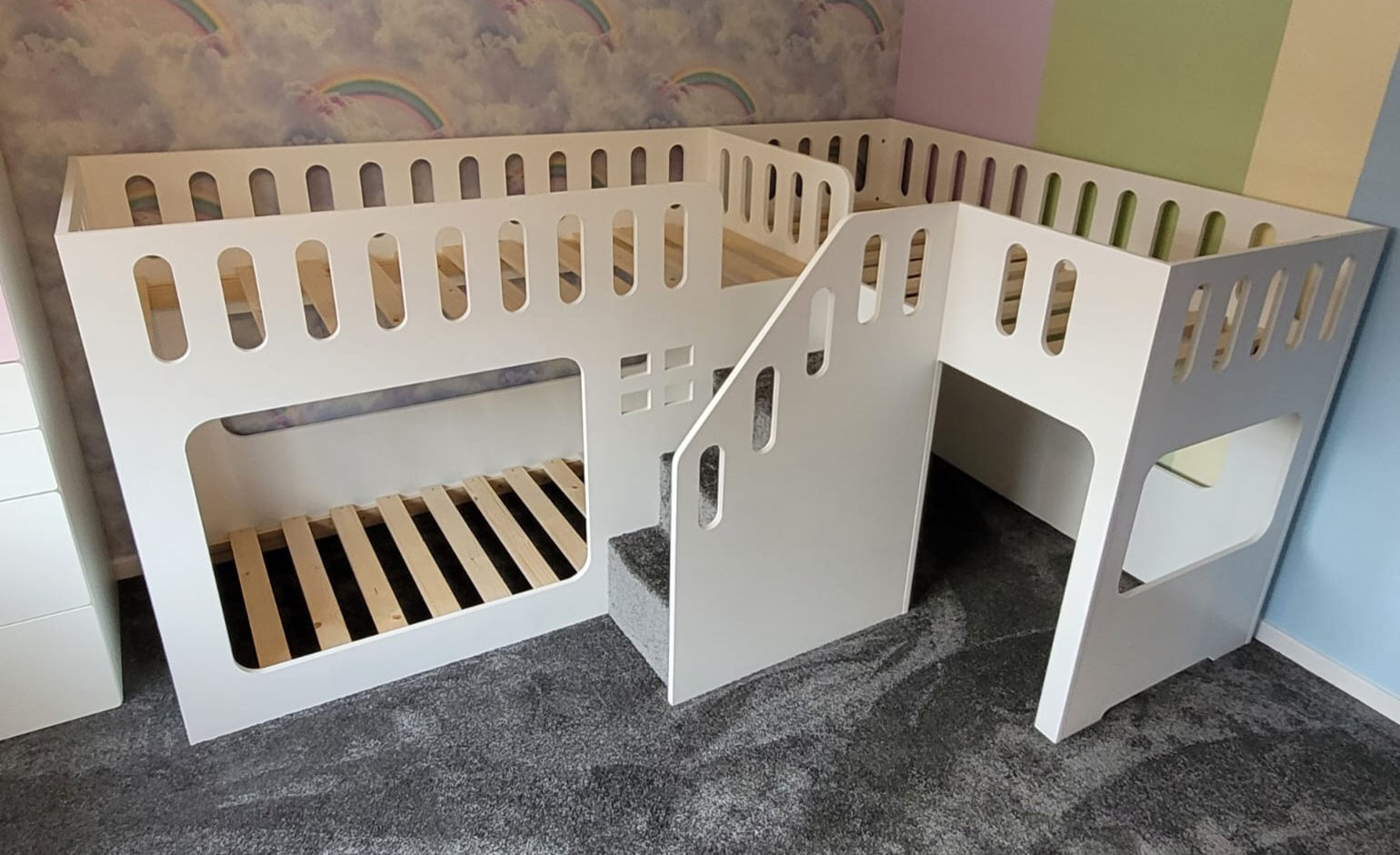 Quad Bunk Bed - Sleeping 3 with Open Play Space (any colours & pattern choice)