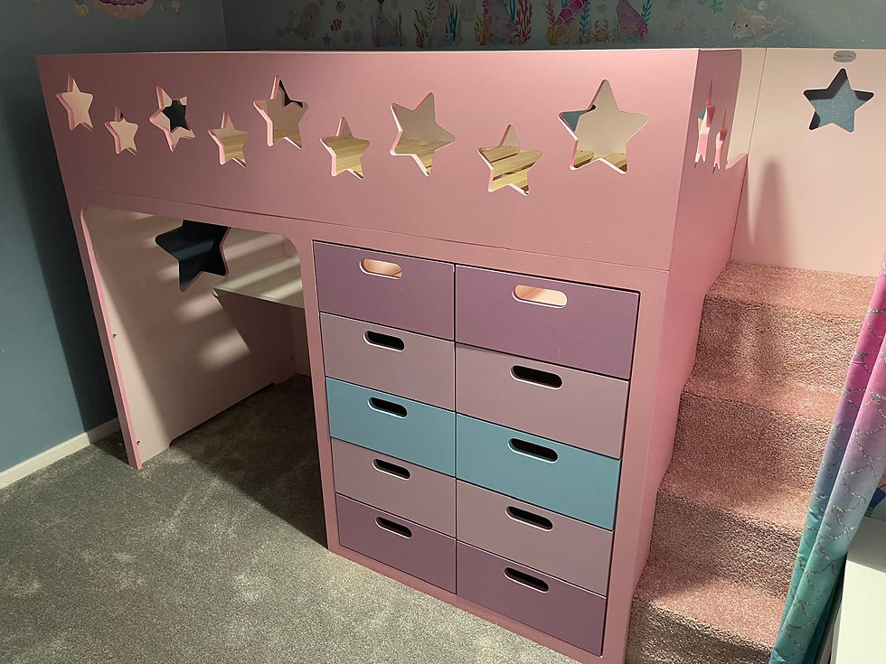 Thumbnail: High-Sleeper Height Desk Bed with x10 Front Drawers (any colours/pattern)