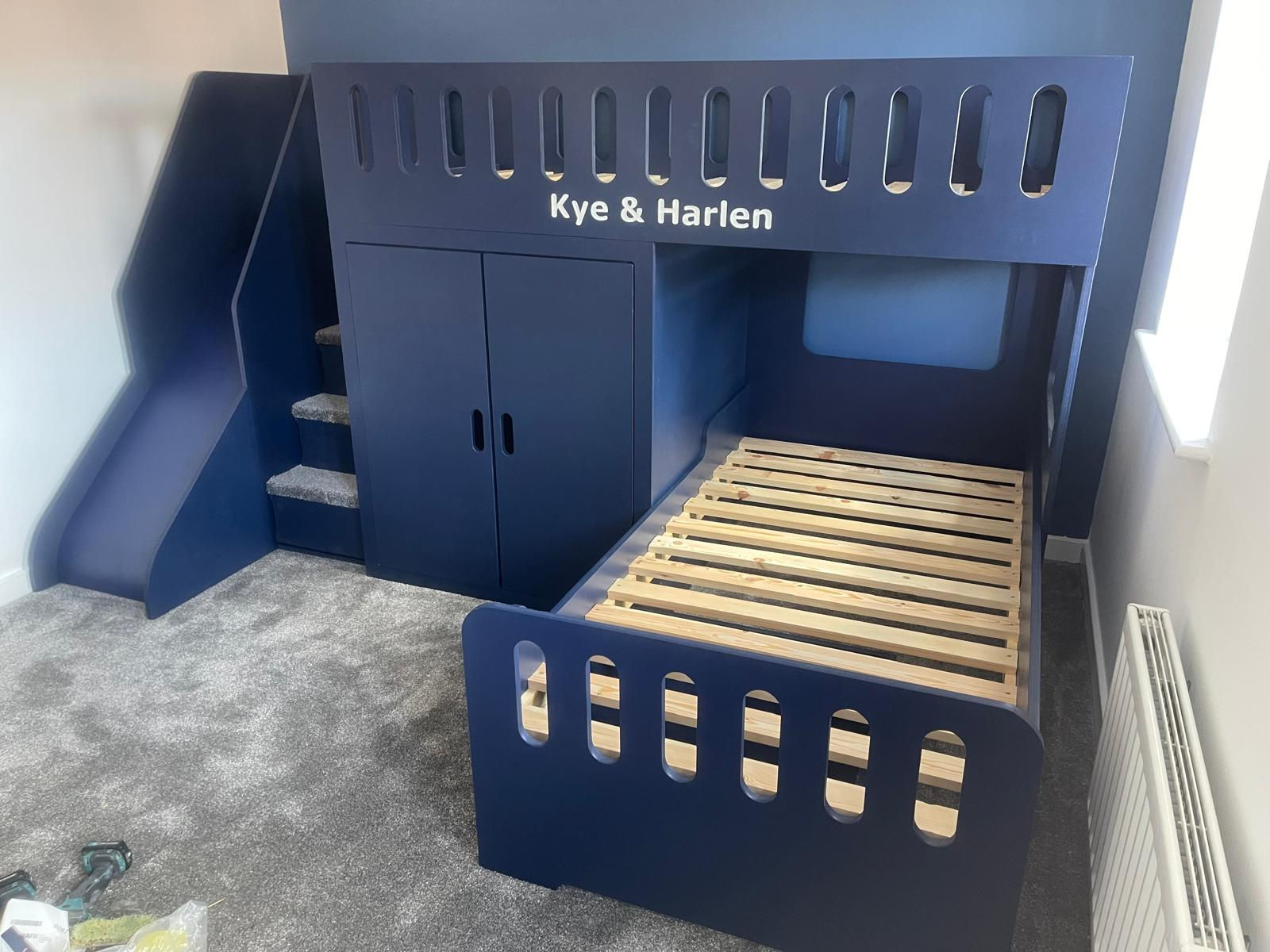 High-Sleeper Height L Shape Bunk Bed with Wardrobe (any colours/ pattern choice)