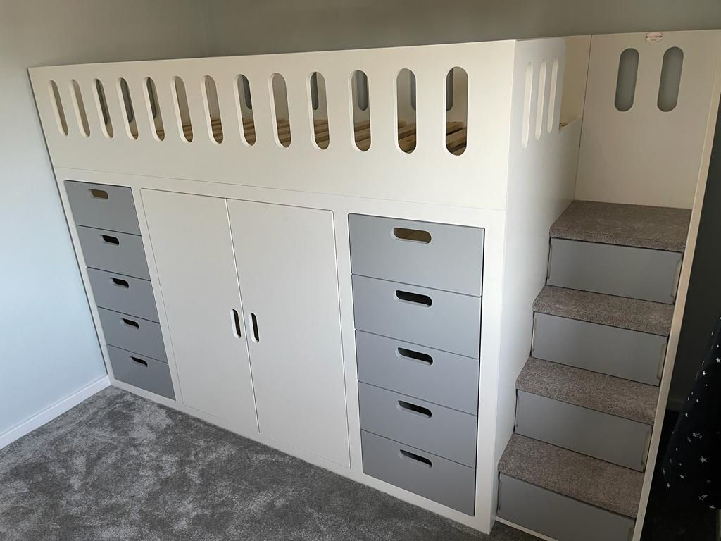 High-Sleeper Storage Bed with Drawers & Wardrobe (any patterns & any colours)