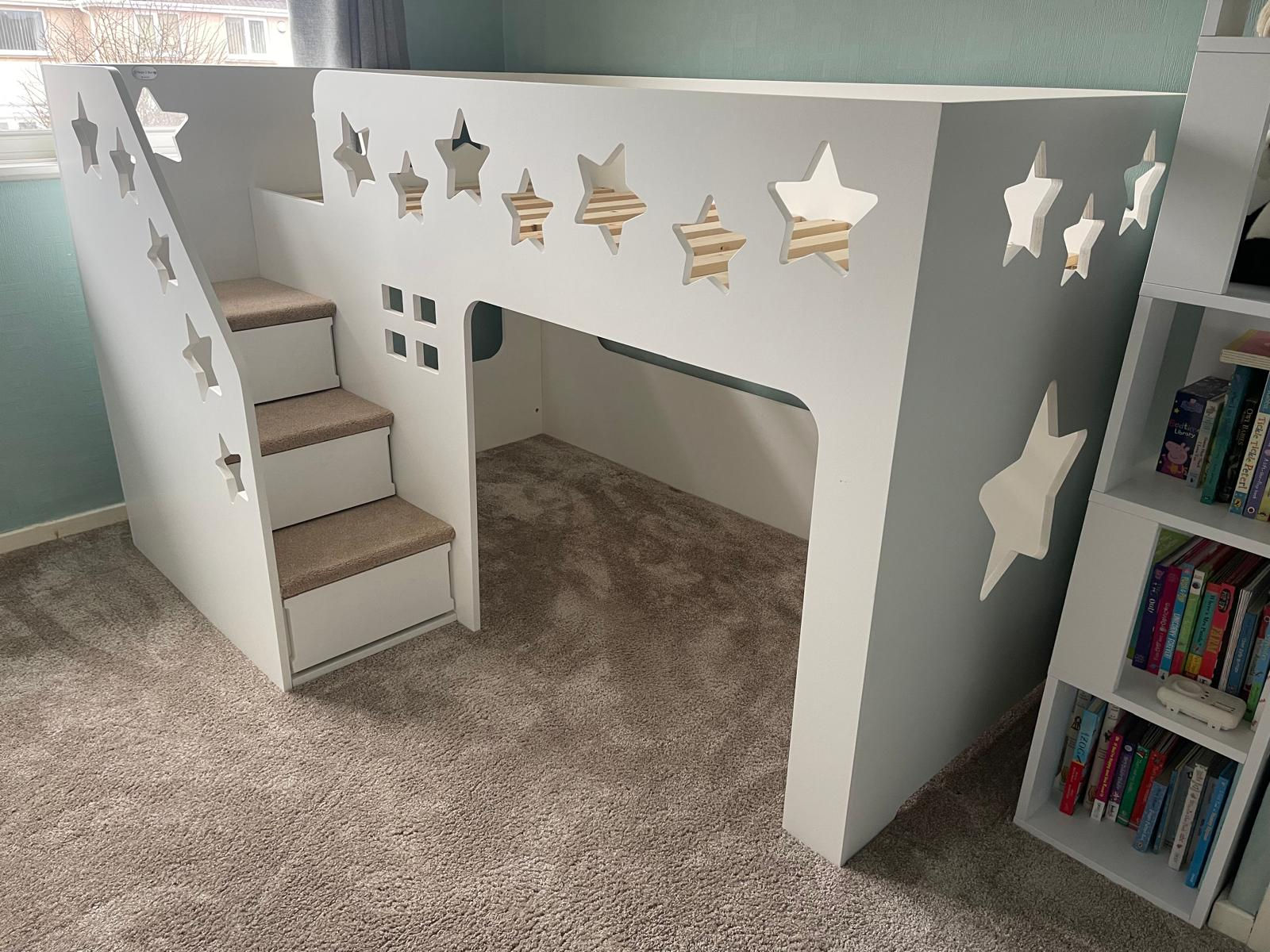 Open Mid-Sleeper Height Bed with front stairs - any colours & pattern choice