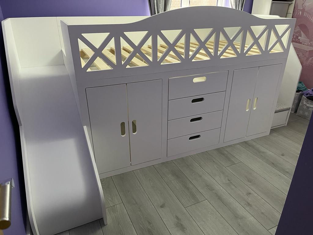 Mid-Sleeper Storage Bed with Drawers, Wardrobe optional slide any colour/pattern