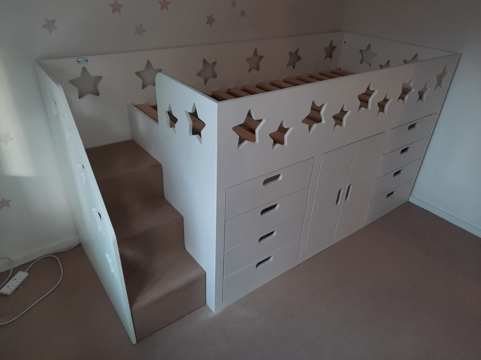 Mid-Sleeper Storage Bed with Drawers & Wardrobe (lots of patterns & any colours)