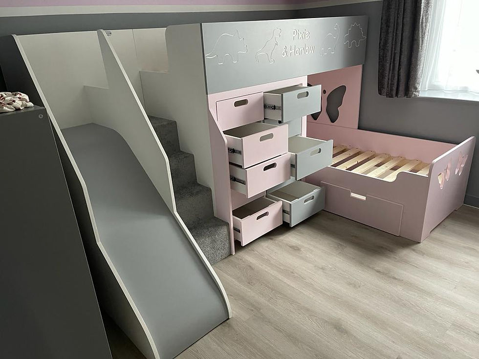 Thumbnail: High-Sleeper Height L Shape Bunk Bed with x10 Front Drawers & accessories