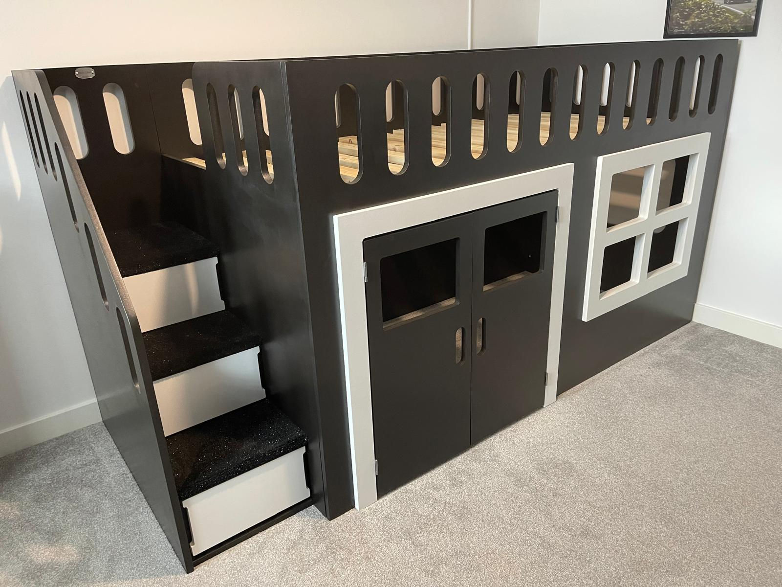 Mid-Sleeper Height Playhouse Bed (accessories & lots of patterns/any colours)