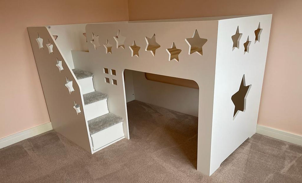 Thumbnail: Open Mid-Sleeper Height  Bed with front stairs - any colours & pattern choice