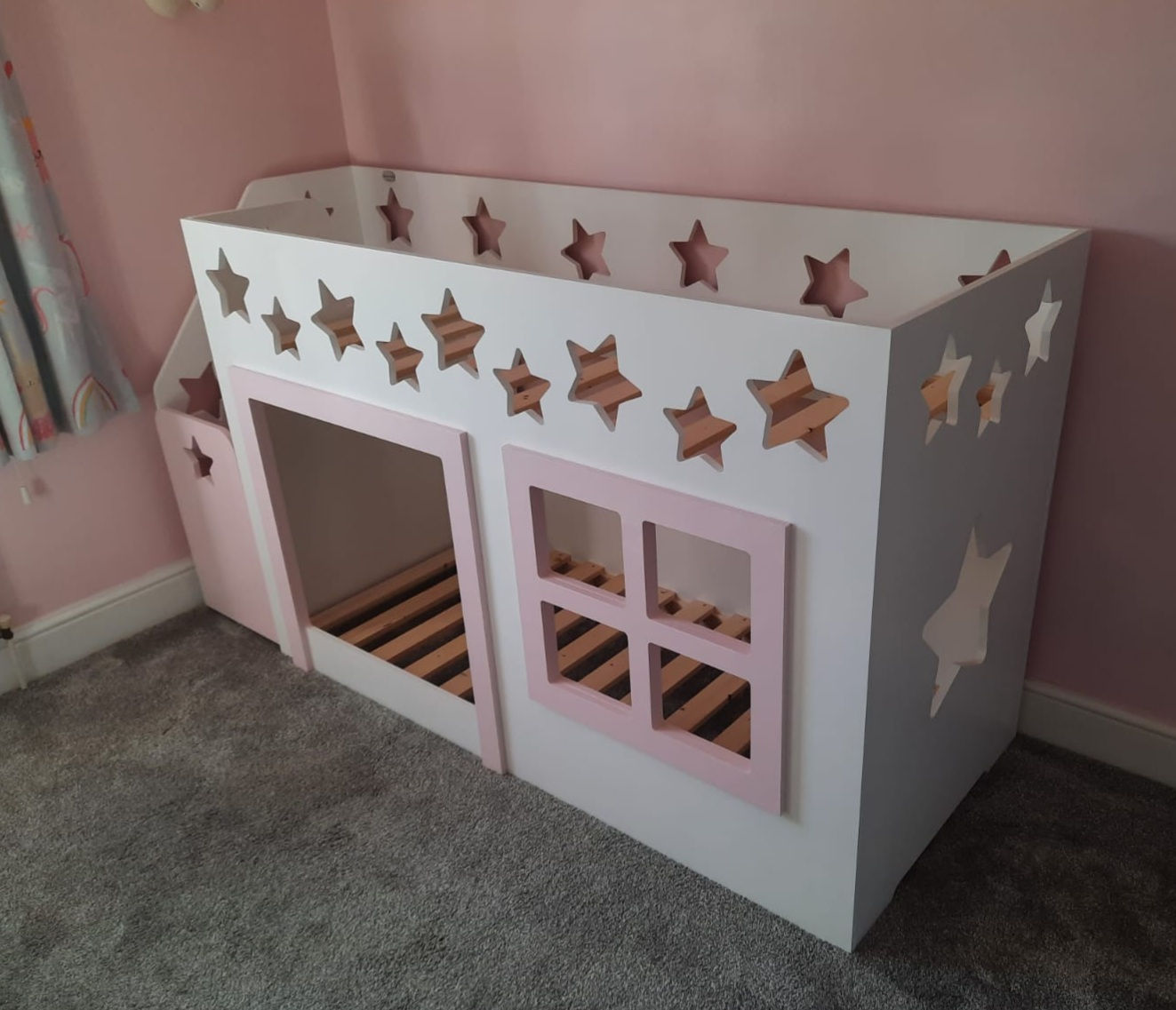 Mid-Sleeper Height Playhouse Bunk Bed (lots of patterns/any colours)