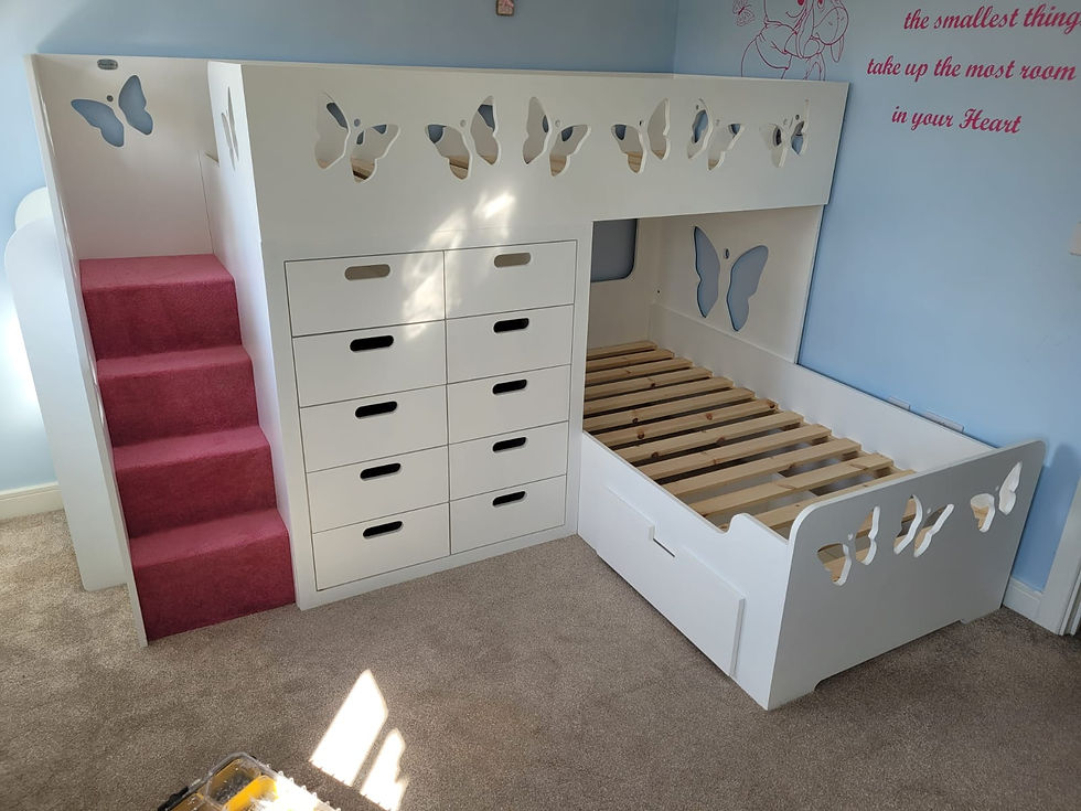 Thumbnail: High-Sleeper Height L Shape Bunk Bed with x10 Front Drawers -any colours/pattern