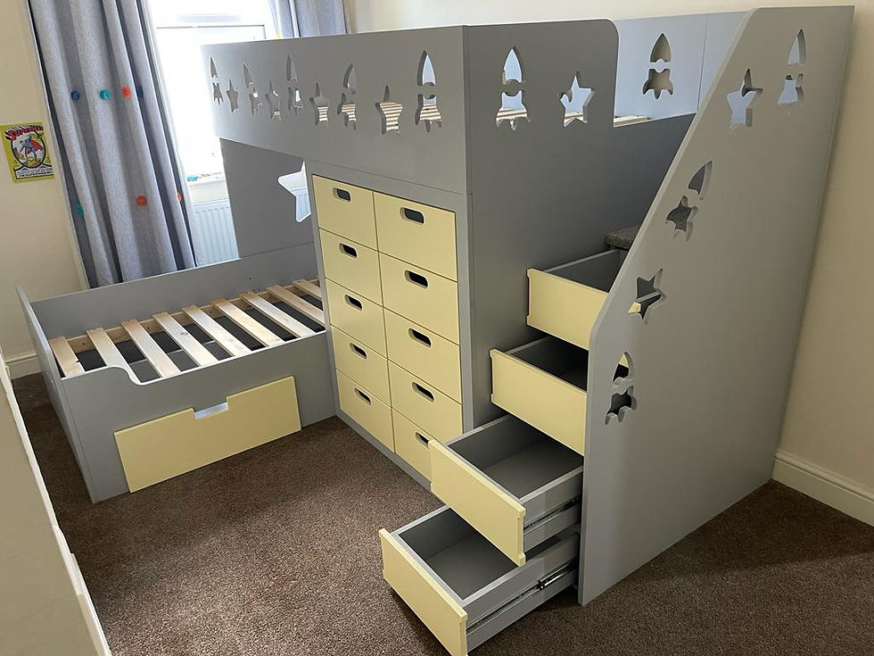 Thumbnail: High-Sleeper Height L Shape Bunk Bed with x10 Front Drawers -any colours/pattern