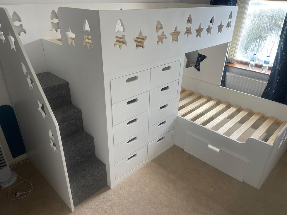 Thumbnail: High-Sleeper Height L Shape Bunk Bed with Wardrobe x2 Drawers - any colours