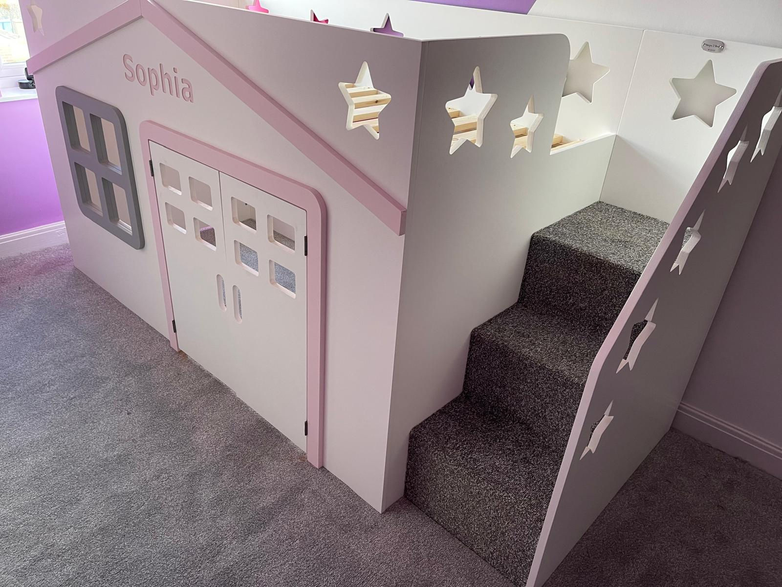Mid-Sleeper Height Playhouse Bed (accessories & lots of patterns/any colours)