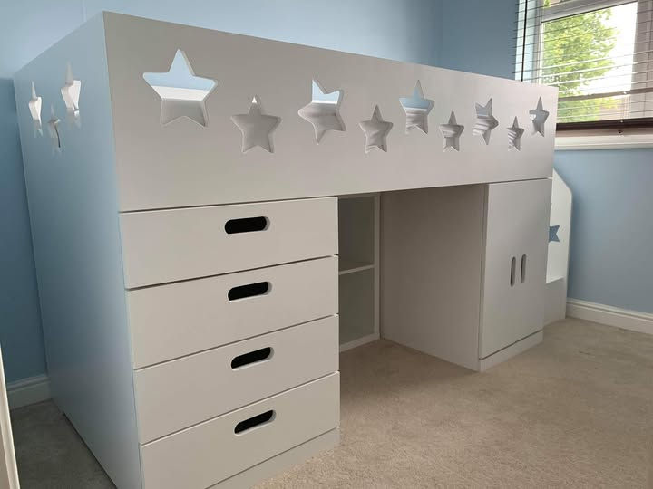 Mid-Sleeper Storage Bed with Drawers & Wardrobe (lots of patterns & any colours)