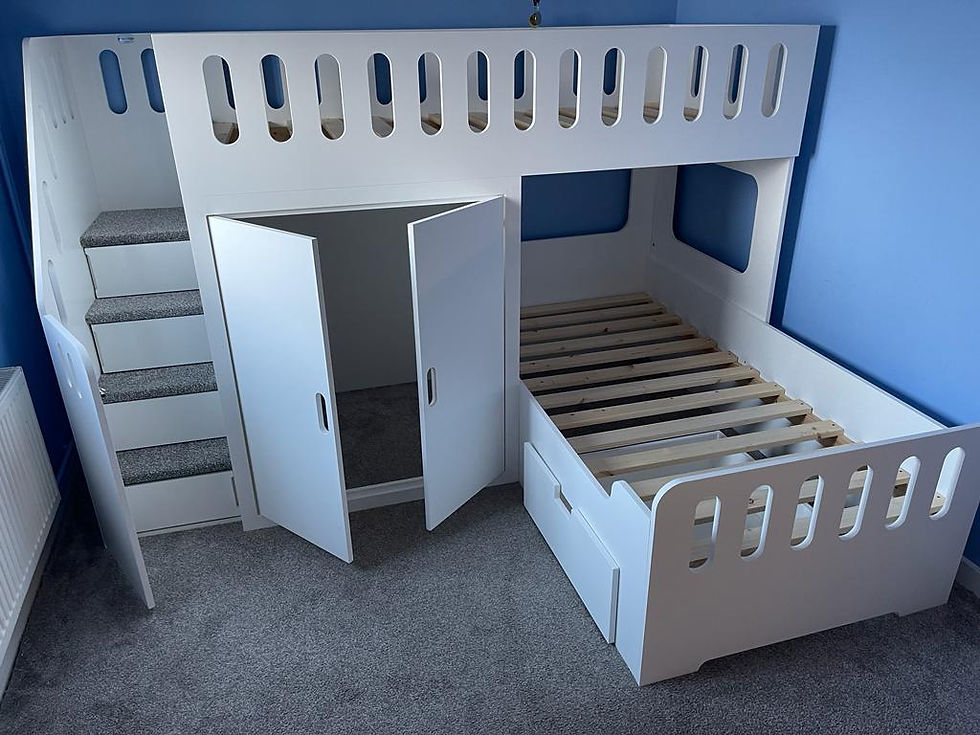 Thumbnail: High-Sleeper Height L Shape Bunk Bed with Wardrobe (any colours/ pattern choice)