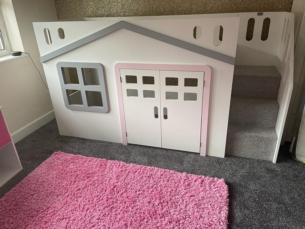 Mid-Sleeper Height Playhouse Bed (accessories & lots of patterns/any colours)